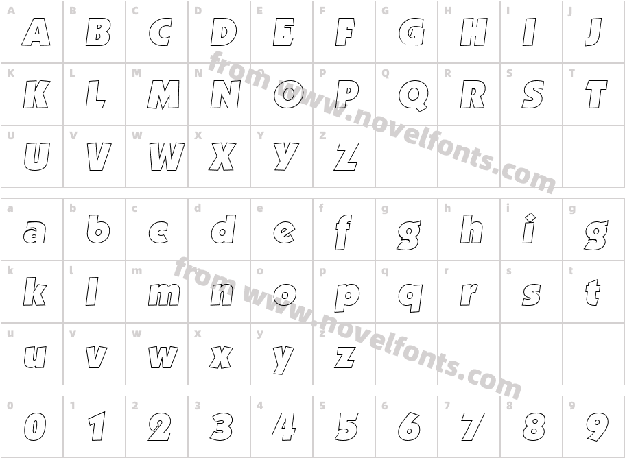 Victor Becker Outline Heavy ItalicCharacter Map