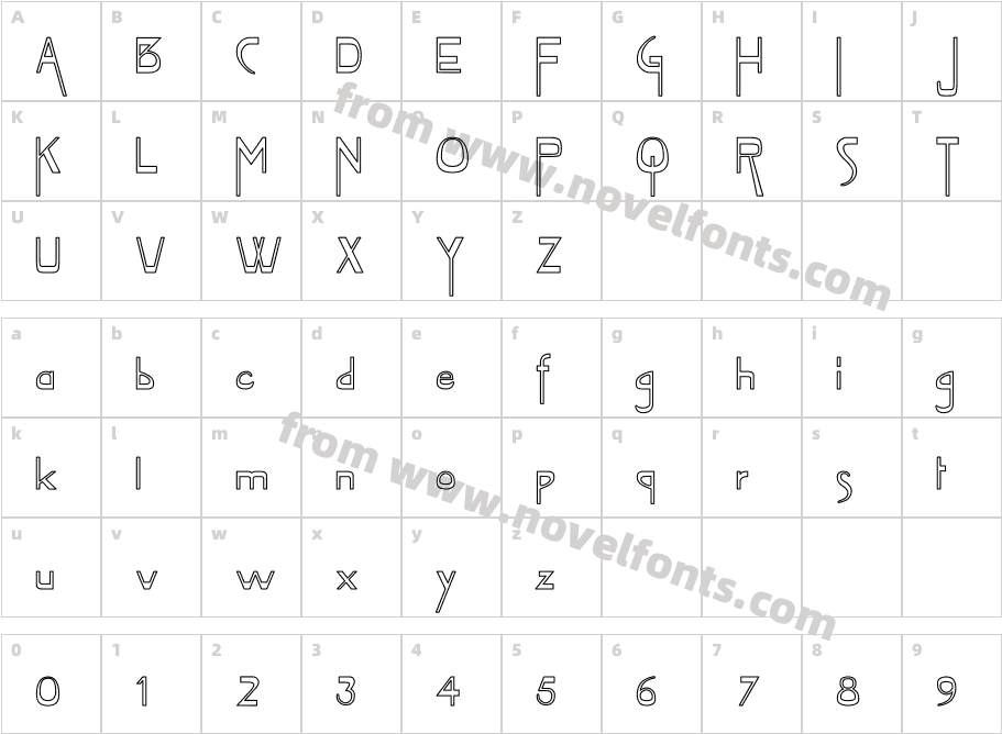 Vireo Font HollowCharacter Map