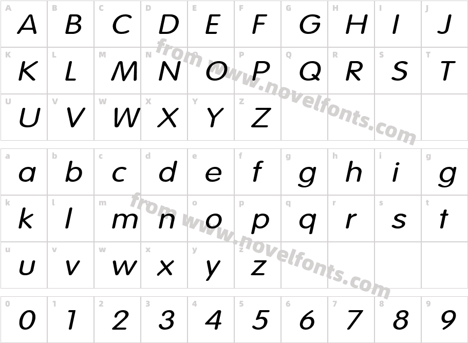 Vogel Extended ItalicCharacter Map