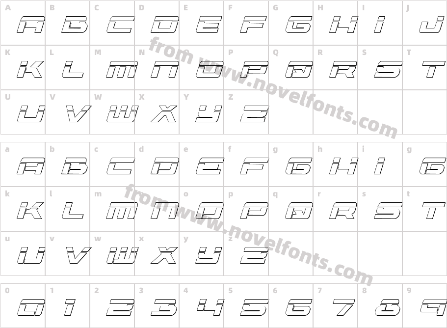 Vorpal 3D ItalicCharacter Map