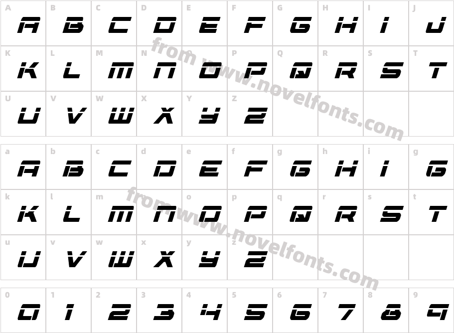 Vorpal Condensed ItalicCharacter Map