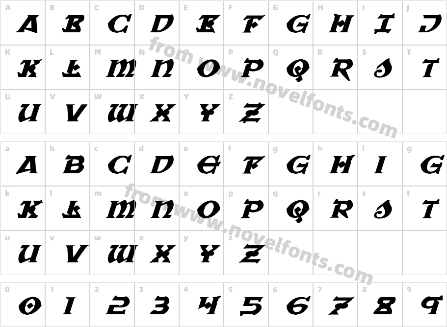 War Priest Expanded ItalicCharacter Map