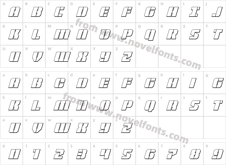 Warp Thruster 3D ItalicCharacter Map