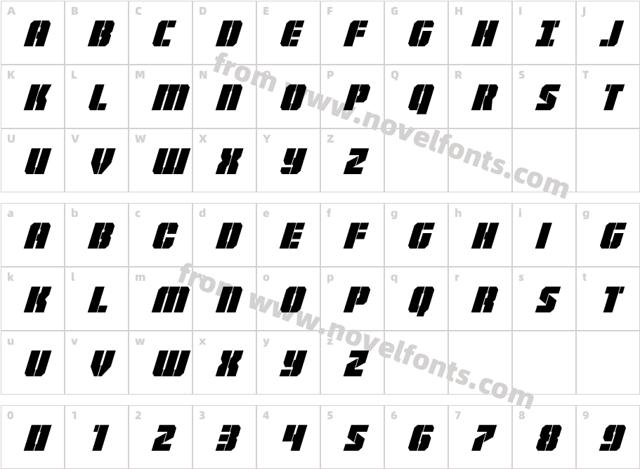 Warp Thruster Condensed ItalicCharacter Map