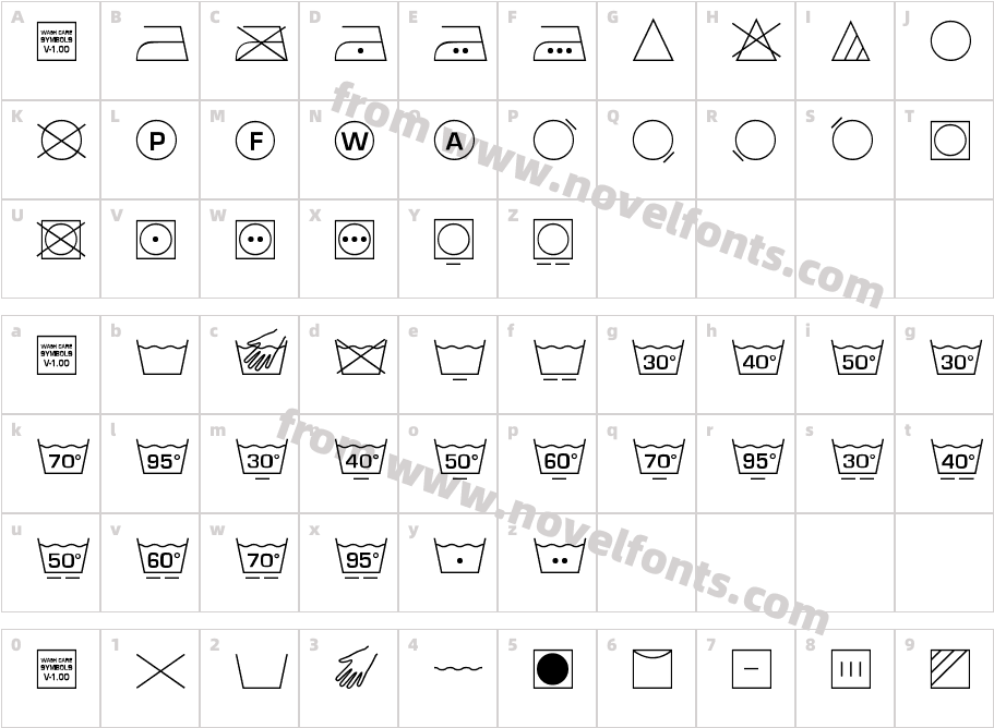 Wash Care Symbols M54Character Map