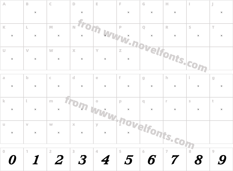 Waverly Extra Bold Italic TabCharacter Map