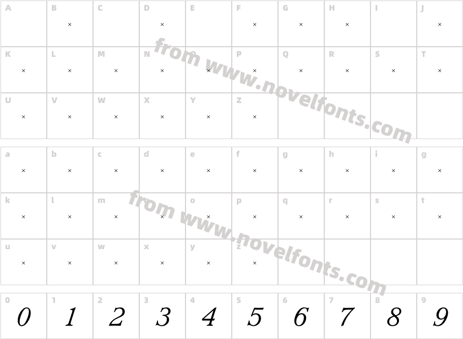 Waverly Light Italic TabCharacter Map