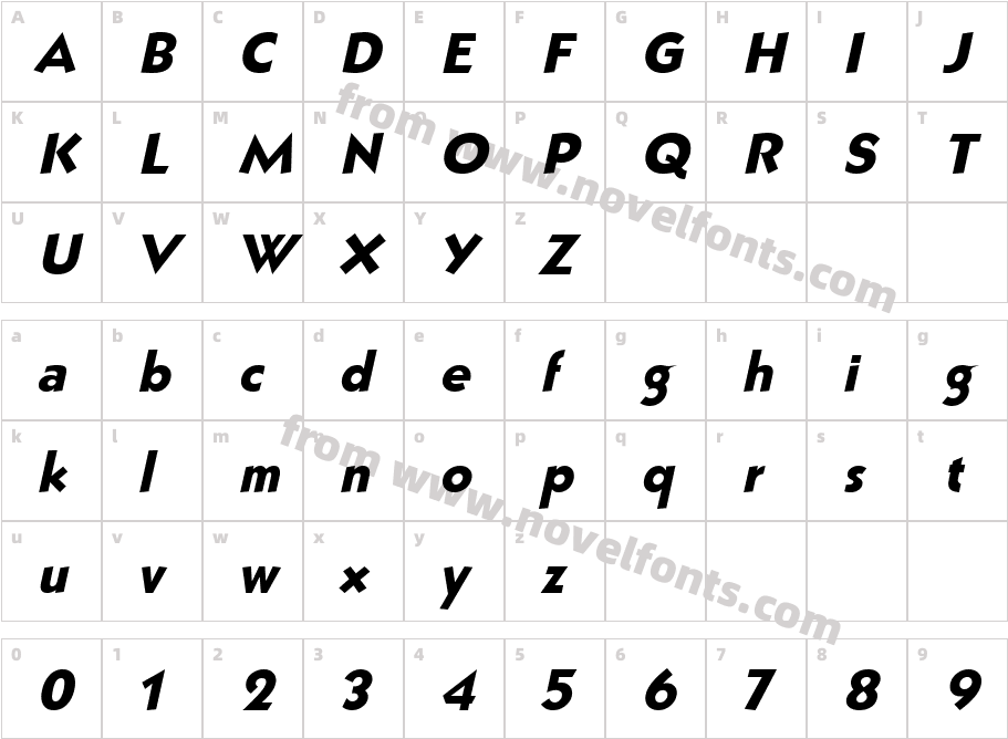 Bully Narrow BoldItalicCharacter Map