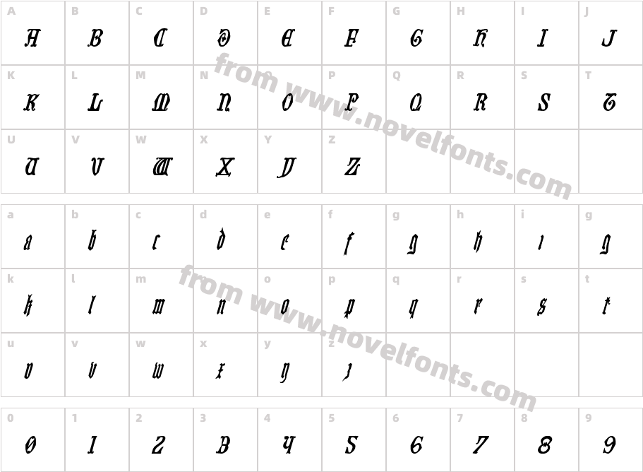 Westdelphia Condensed ItalicCharacter Map