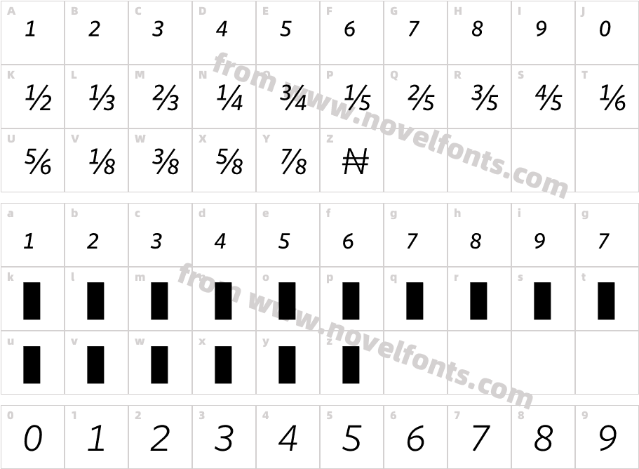 Whitney Numeric Book ItalicCharacter Map