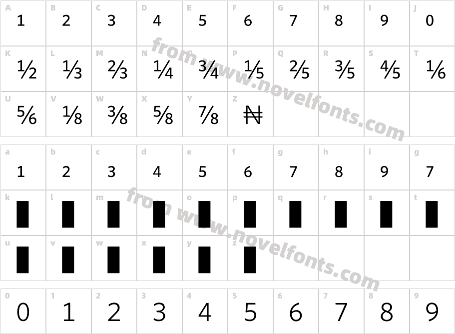 Whitney Numeric BookCharacter Map