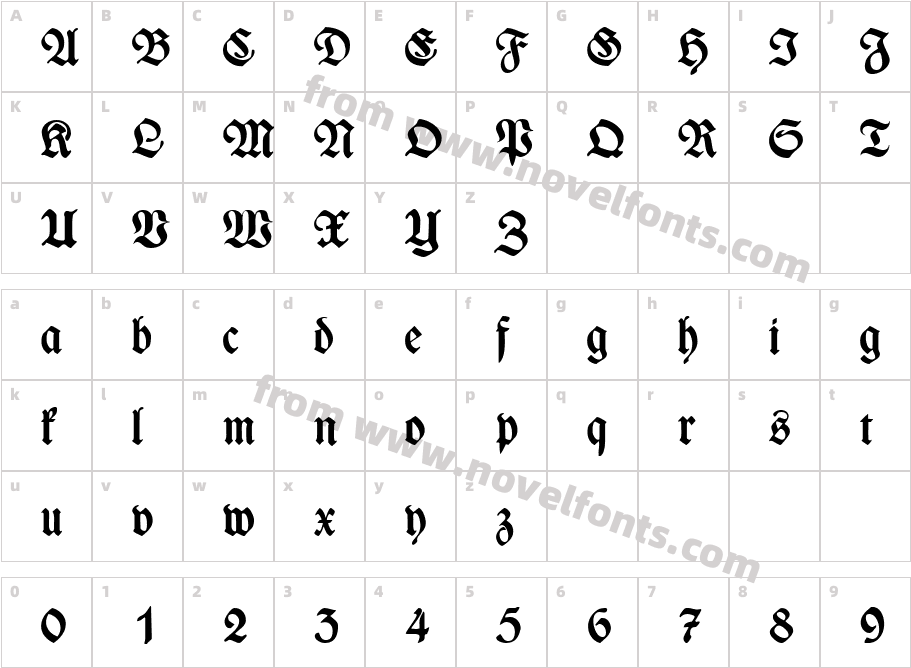 Wieynck FrakturUNZ1L Bold ItalicCharacter Map