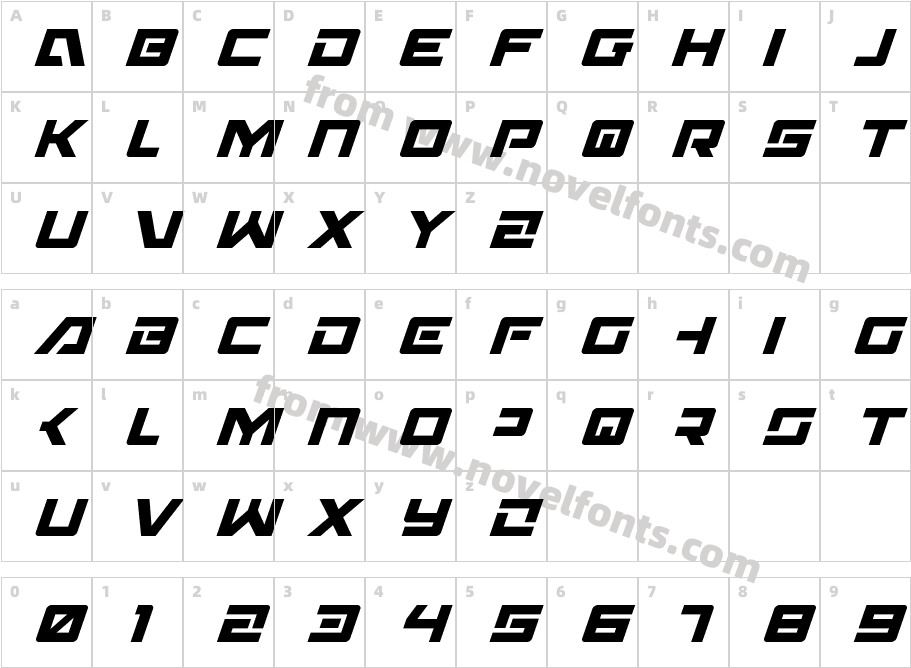 Wildcard Condensed ItalicCharacter Map