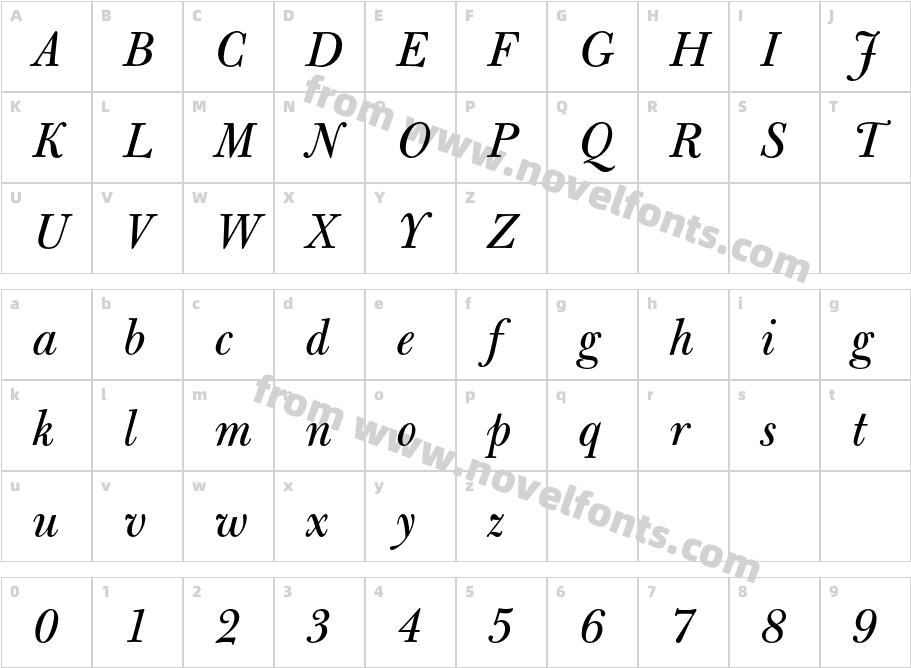 BulmerMT-ItalicCharacter Map