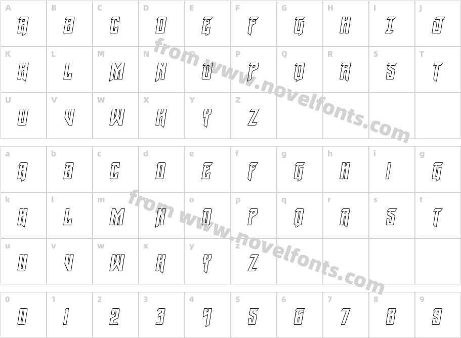 Winter Solstice Outline ItalicCharacter Map