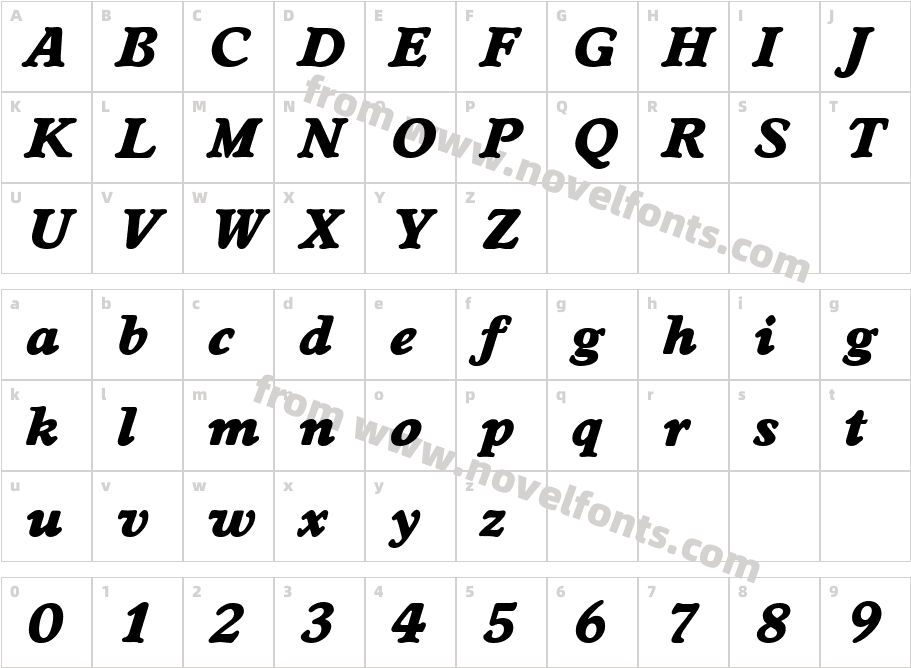 Worcester Serial Heavy Regular ItalicCharacter Map