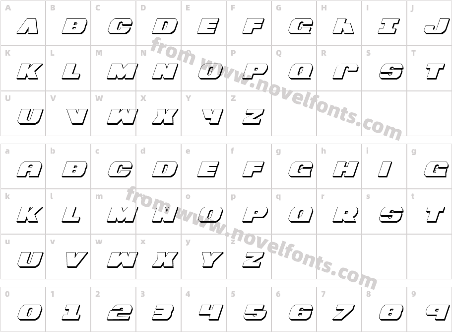 Bummer 3D ItalicCharacter Map