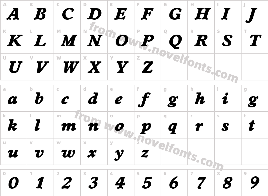 Worchester Extra Bold ItaCharacter Map