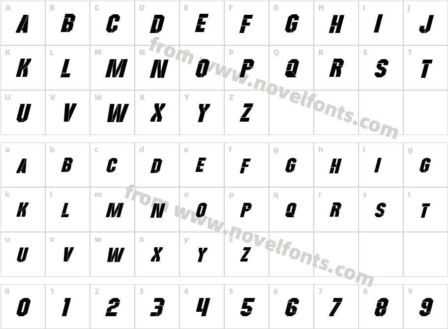 Wreckers ItalicCharacter Map