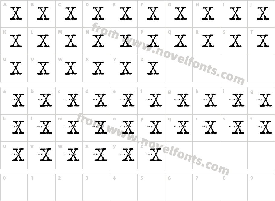 X Font RegularCharacter Map