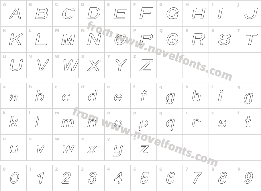 Xero Hollow ItalicCharacter Map