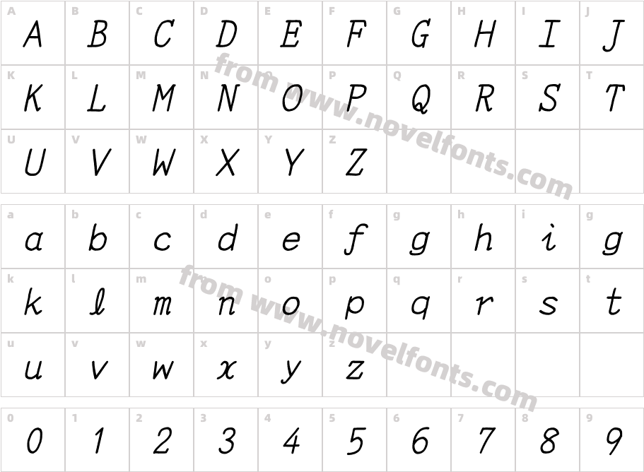 Y Oz FontA04 ItalicCharacter Map