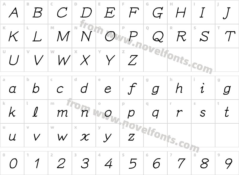 Y Oz FontNP04 ItalicCharacter Map