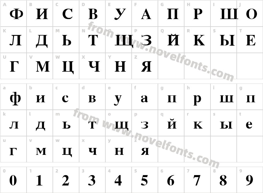 Y Russian BoldCharacter Map