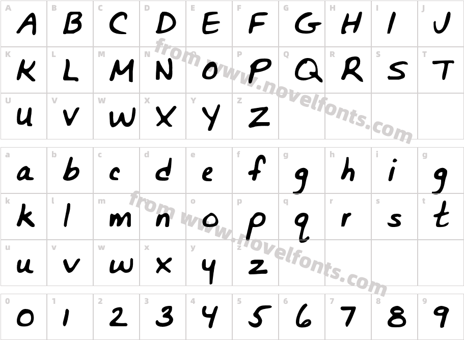 BunnigrrrlshandwritingYOFFCharacter Map