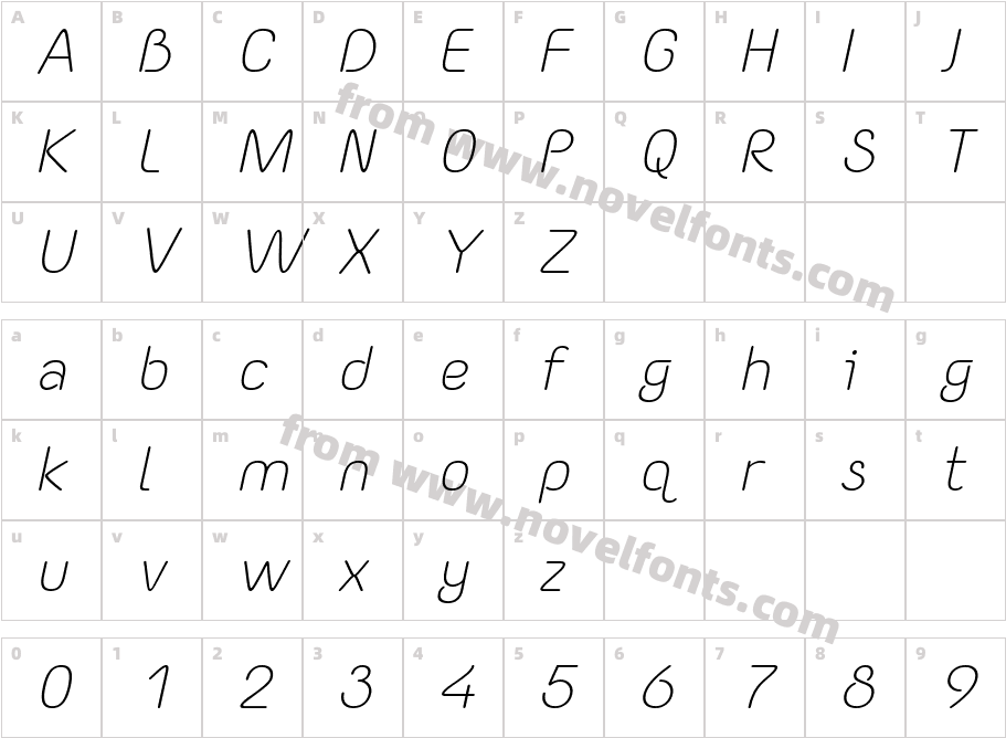 Yaahowu Light Italic ItalicCharacter Map