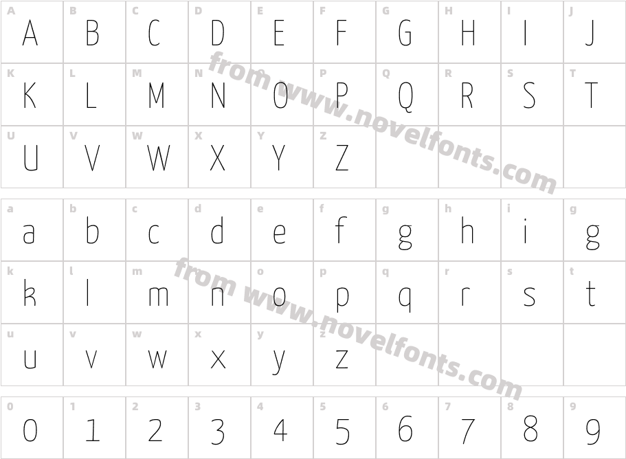 Yanone Kaffeesatz Extra LightCharacter Map