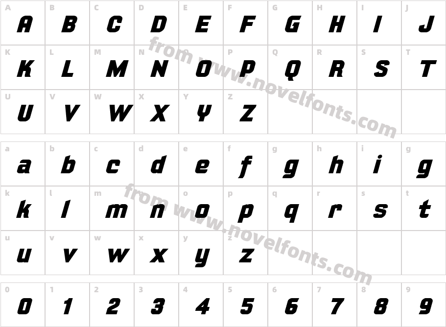 Yearling Extra Bold ObliqueCharacter Map