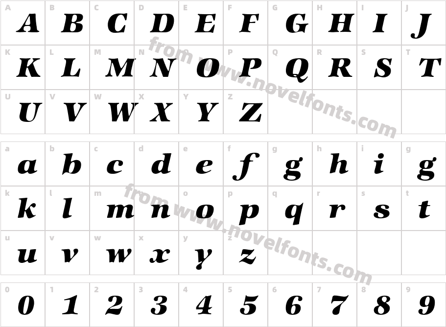 Zabriskie International Heavy Regular ItalicCharacter Map