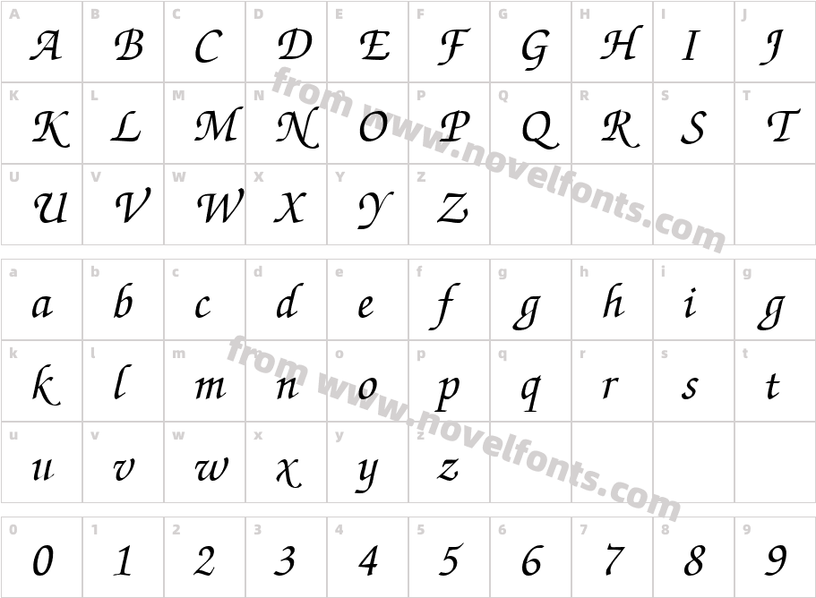 Zabriskie Script Bold ItalicCharacter Map