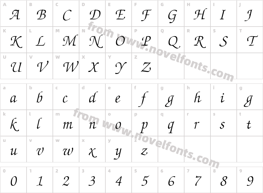 Zabriskie Script ItalicCharacter Map