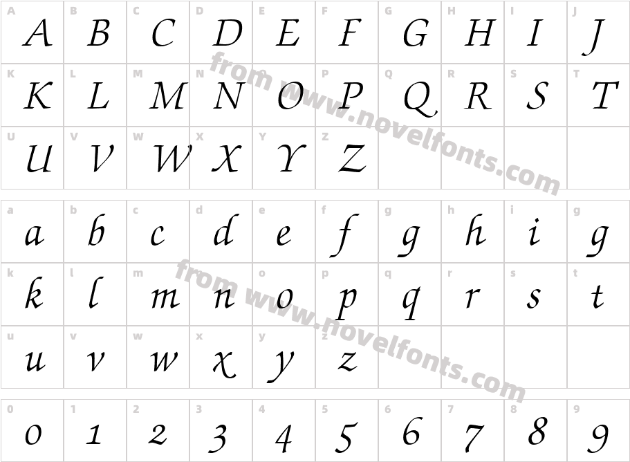 Zabriskie Script Swash ItalicCharacter Map