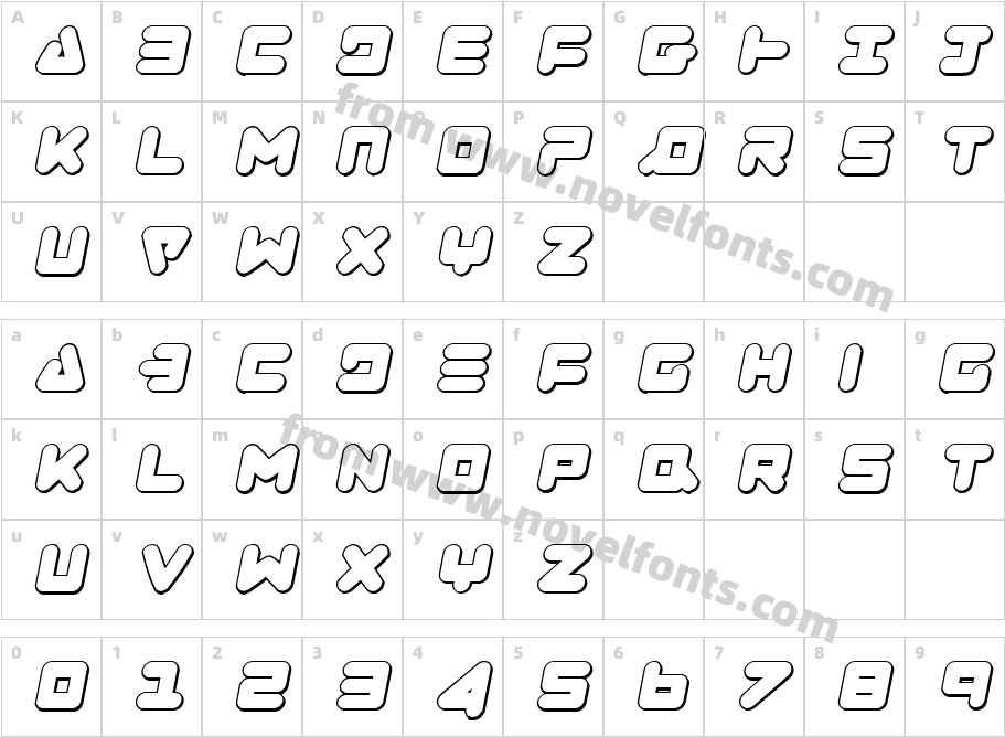 Zealot Outline ItalicCharacter Map