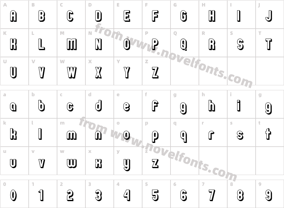 Zillah Modern Offset OutlineCharacter Map