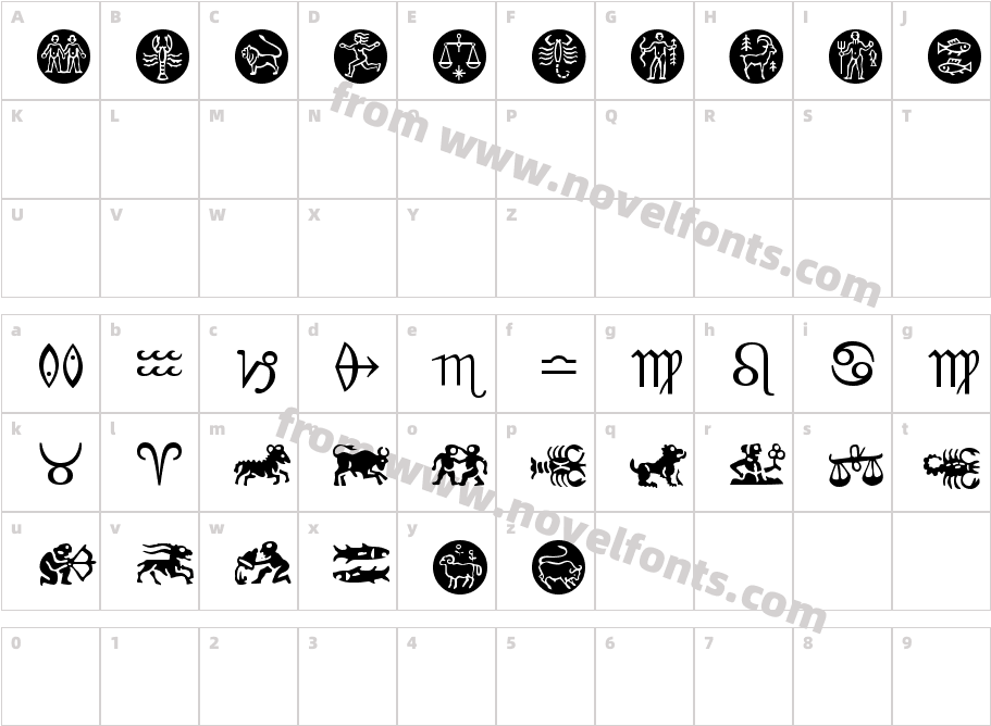 ZodiacBT RegularCharacter Map