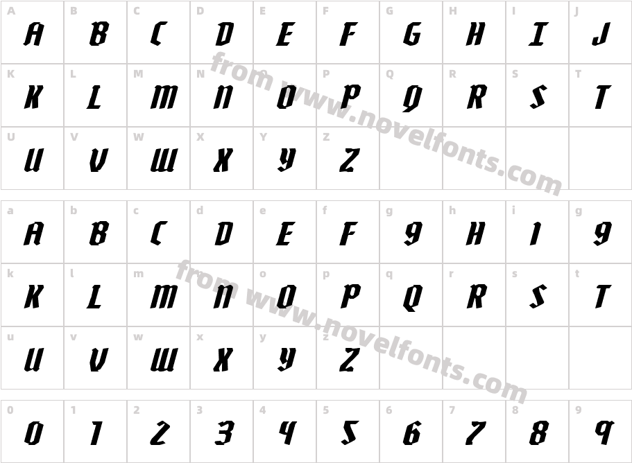 Zollern Extra Expanded ItalicCharacter Map