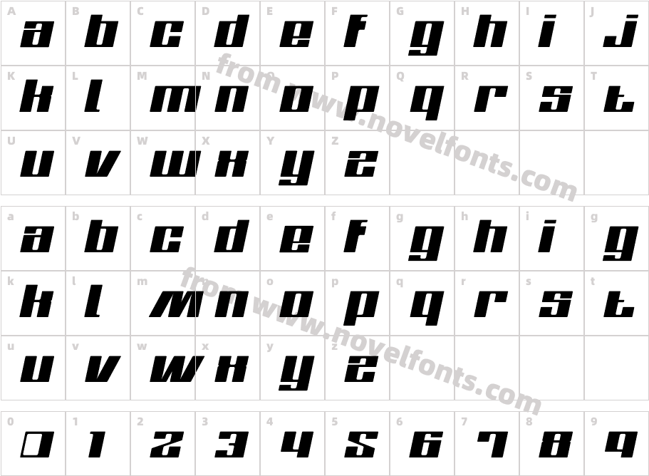 Zone ItalicCharacter Map