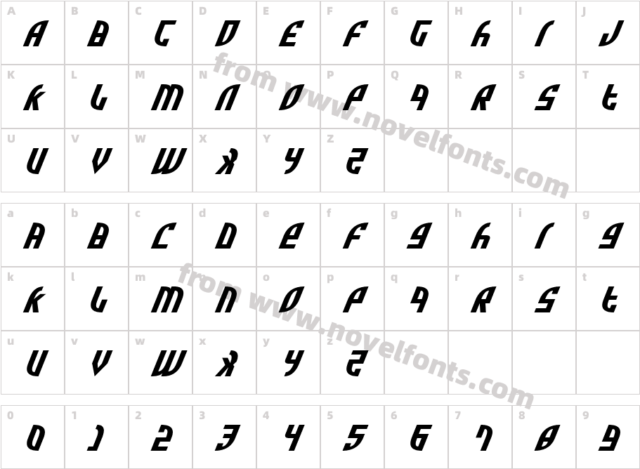 Zone Rider Exp ItalicCharacter Map