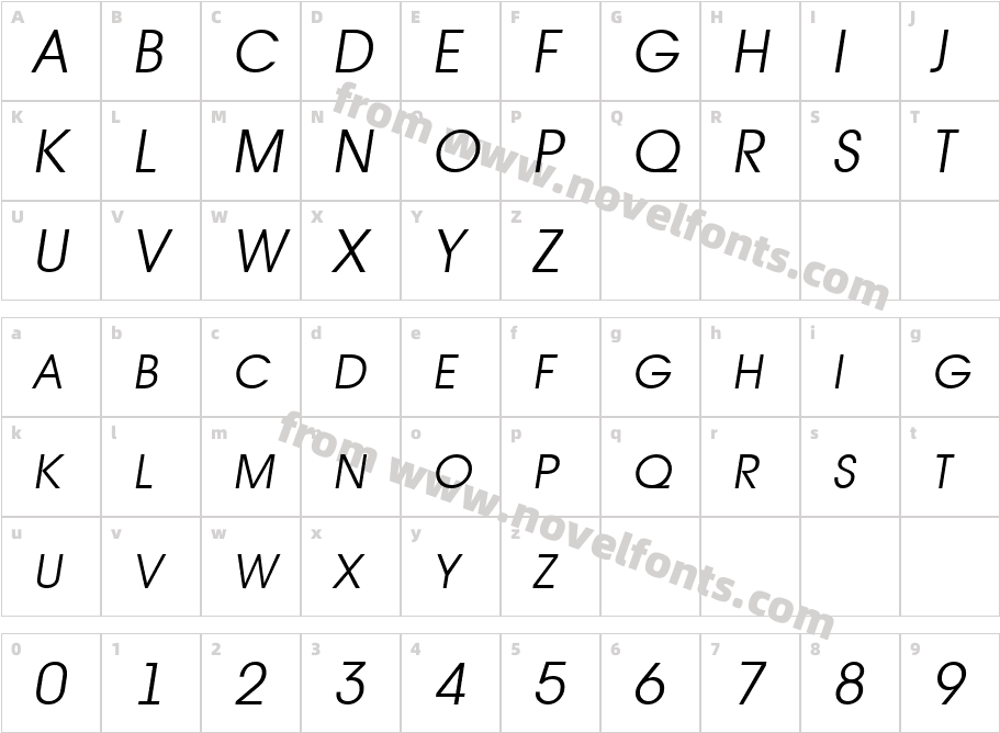 a_AvanteTitlerCpsUpC LightItalicCharacter Map