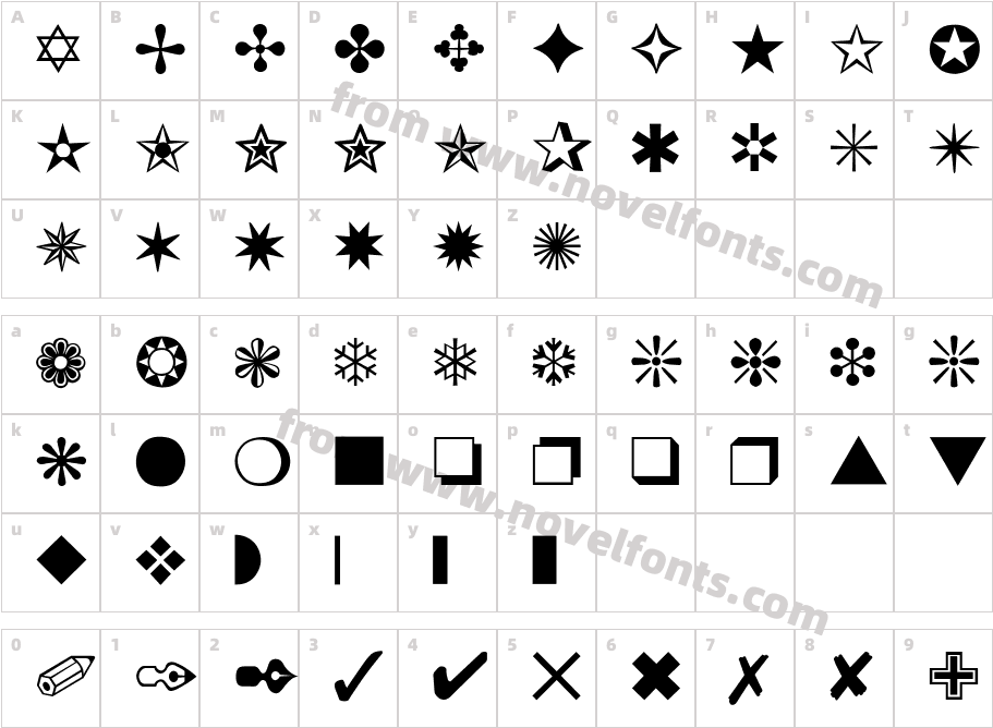 dingbats ThinCharacter Map