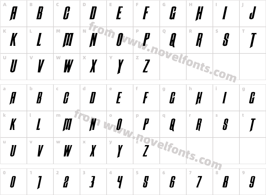 Butch & Sundance Expanded ItalicCharacter Map