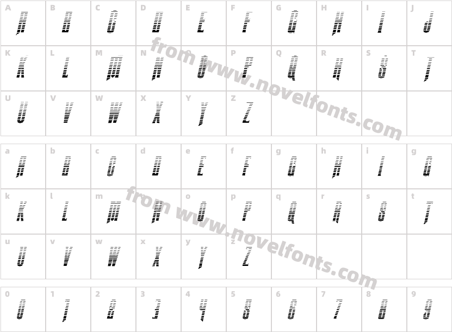 Butch & Sundance Gradient ItalicCharacter Map