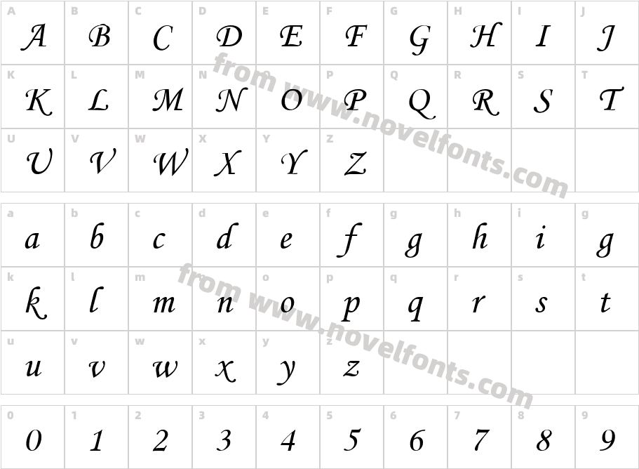 .VnMonotype corsiva ItalicCharacter Map