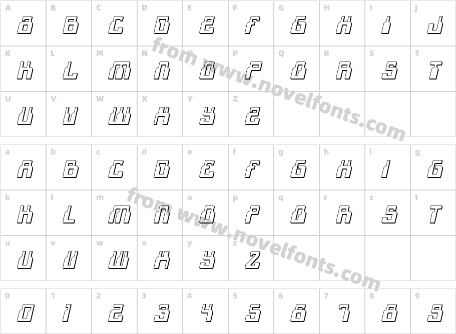 1968 Odyssey 3D ItalicCharacter Map