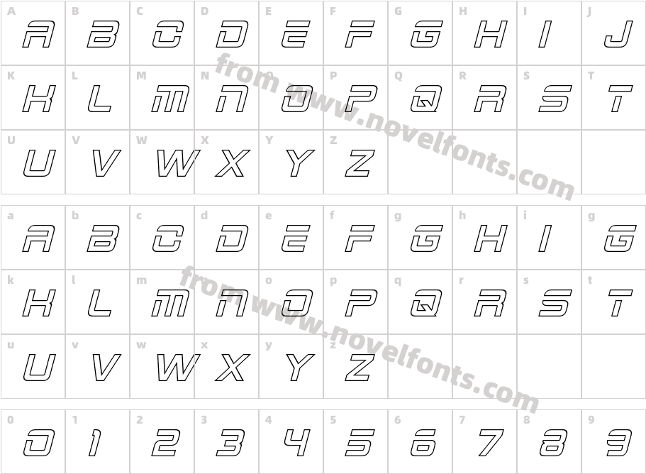 2015 Cruiser Hollow ItalicCharacter Map