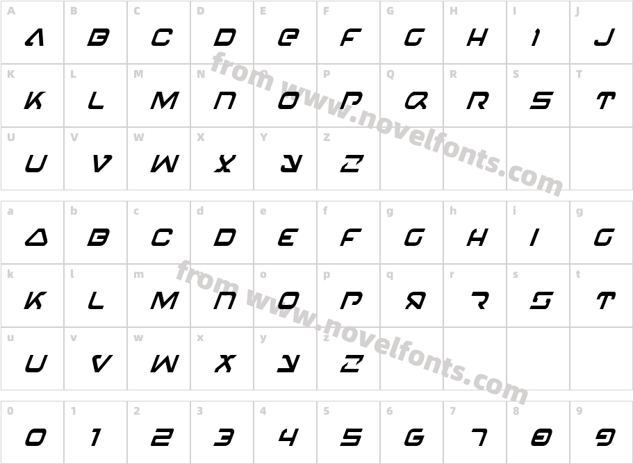 4114 Blaster Condensed ItalicCharacter Map